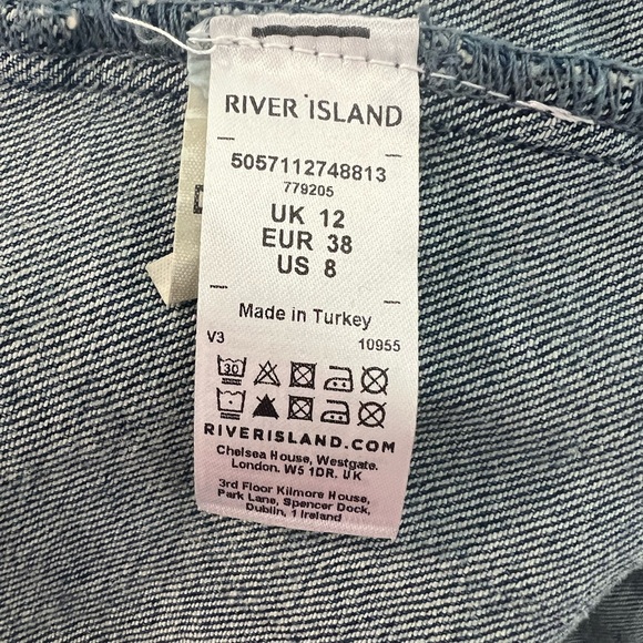 River Island RI College Denim Shirt Jacket Monogram Printed Button Dress (UK 12) - Picture 5 of 6